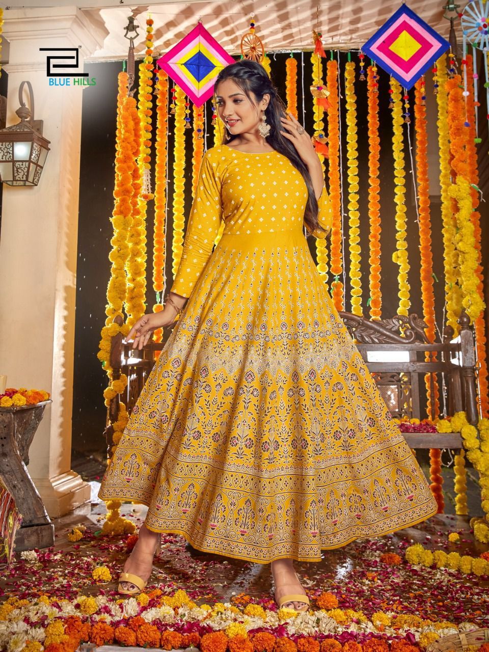 Blue Hills Diwali Night Festive Wear Rayon Printed  Anarkali Long Kurti Collection